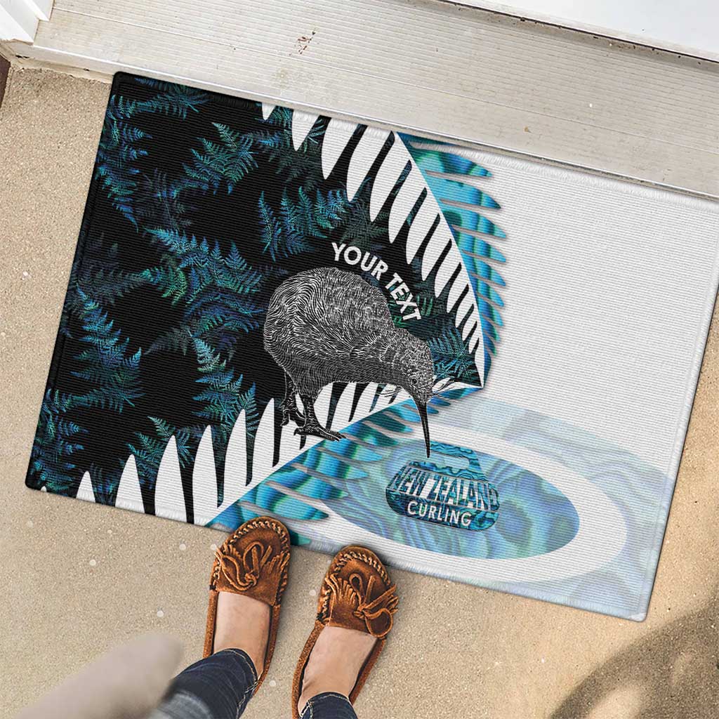 New Zealand Silver Fern Curling Personalised Rubber Doormat Aotearoa Kiwi Ponga Paua Shell Version LT14 - Polynesian Pride