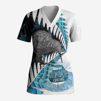 New Zealand Silver Fern Curling Personalised Scrub Top Aotearoa Kiwi Ponga Paua Shell Version LT14 Adult Black - Polynesian Pride