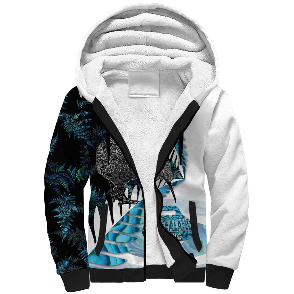 New Zealand Silver Fern Curling Personalised Sherpa Hoodie Aotearoa Kiwi Ponga Paua Shell Version LT14 Unisex Black - Polynesian Pride