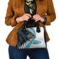 New Zealand Silver Fern Curling Personalised Shoulder Handbag Aotearoa Kiwi Ponga Paua Shell Version - Polynesian Pride