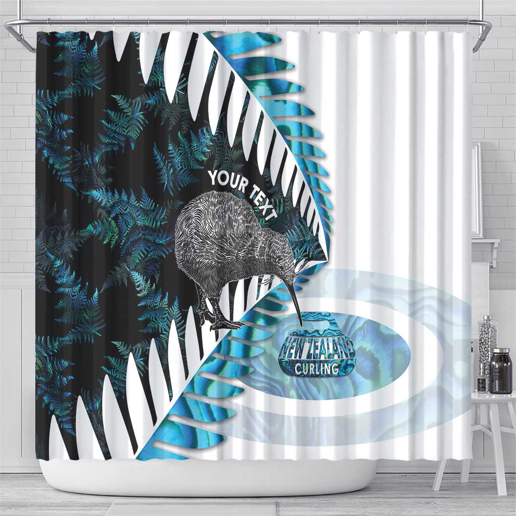 New Zealand Silver Fern Curling Personalised Shower Curtain Aotearoa Kiwi Ponga Paua Shell Version LT14 - Polynesian Pride