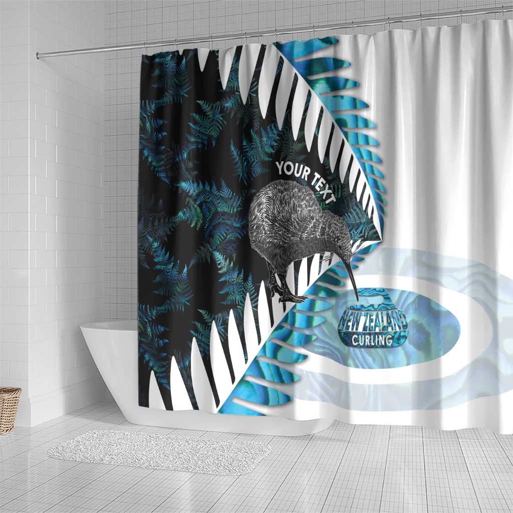 New Zealand Silver Fern Curling Personalised Shower Curtain Aotearoa Kiwi Ponga Paua Shell Version LT14 - Polynesian Pride