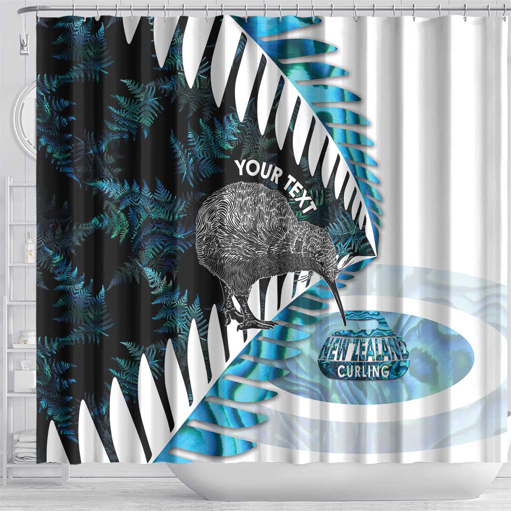 New Zealand Silver Fern Curling Personalised Shower Curtain Aotearoa Kiwi Ponga Paua Shell Version LT14 - Polynesian Pride