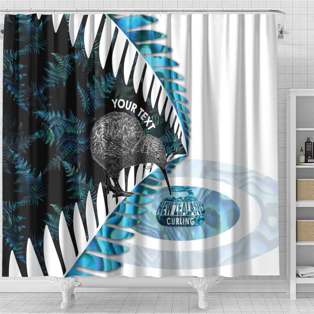New Zealand Silver Fern Curling Personalised Shower Curtain Aotearoa Kiwi Ponga Paua Shell Version LT14 - Polynesian Pride