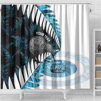 New Zealand Silver Fern Curling Personalised Shower Curtain Aotearoa Kiwi Ponga Paua Shell Version LT14 - Polynesian Pride