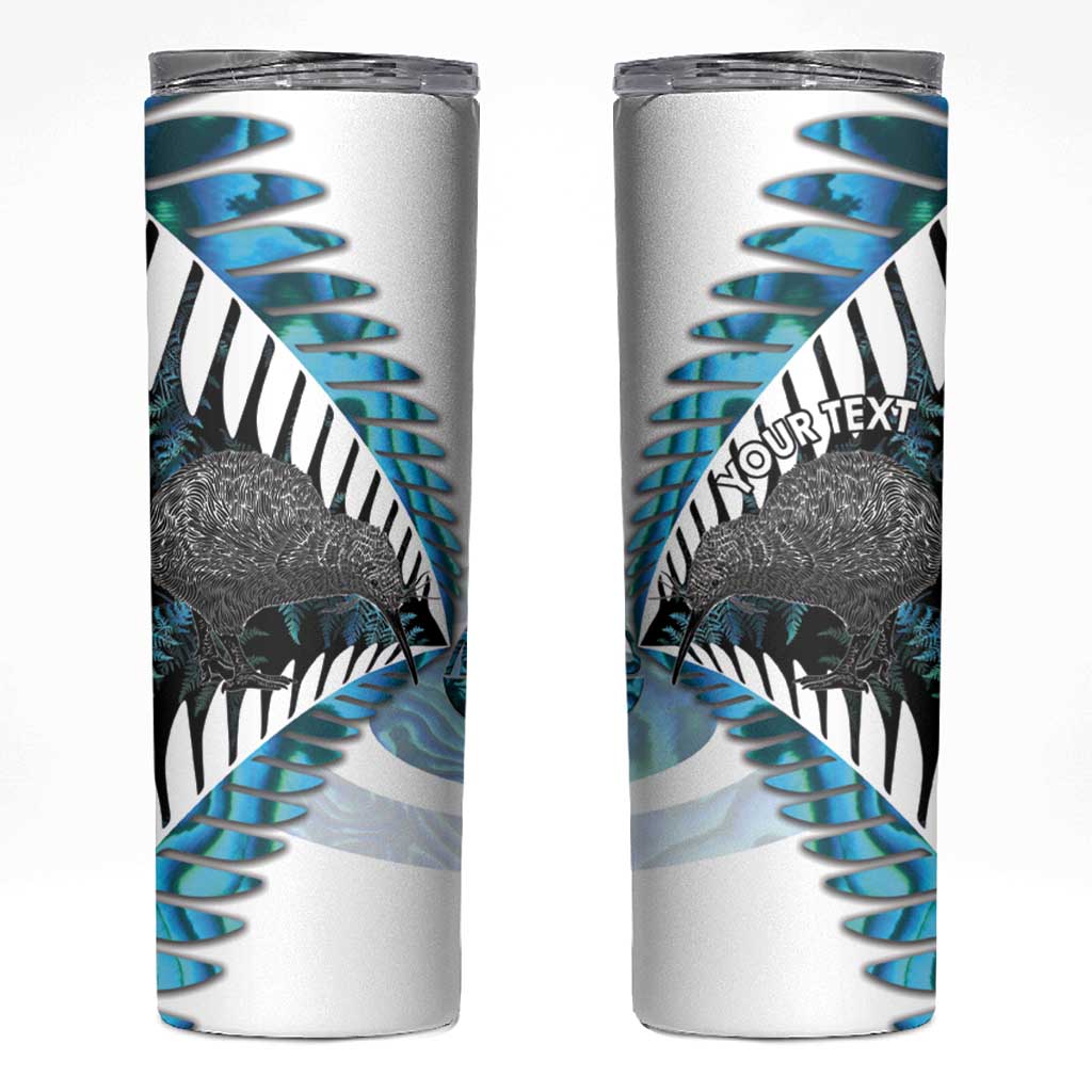 New Zealand Silver Fern Curling Personalised Skinny Tumbler Aotearoa Kiwi Ponga Paua Shell Version LT14 Black - Polynesian Pride