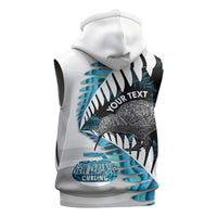 New Zealand Silver Fern Curling Personalised Sleeveless Zip Hoodie Aotearoa Kiwi Ponga Paua Shell Version LT14 - Polynesian Pride