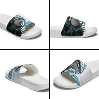 New Zealand Silver Fern Curling Personalised Slide Sandals Aotearoa Kiwi Ponga Paua Shell Version LT14 - Polynesian Pride