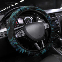 New Zealand Silver Fern Curling Steering Wheel Cover Aotearoa Kiwi Ponga Paua Shell Version LT14 Universal Fit Black - Polynesian Pride