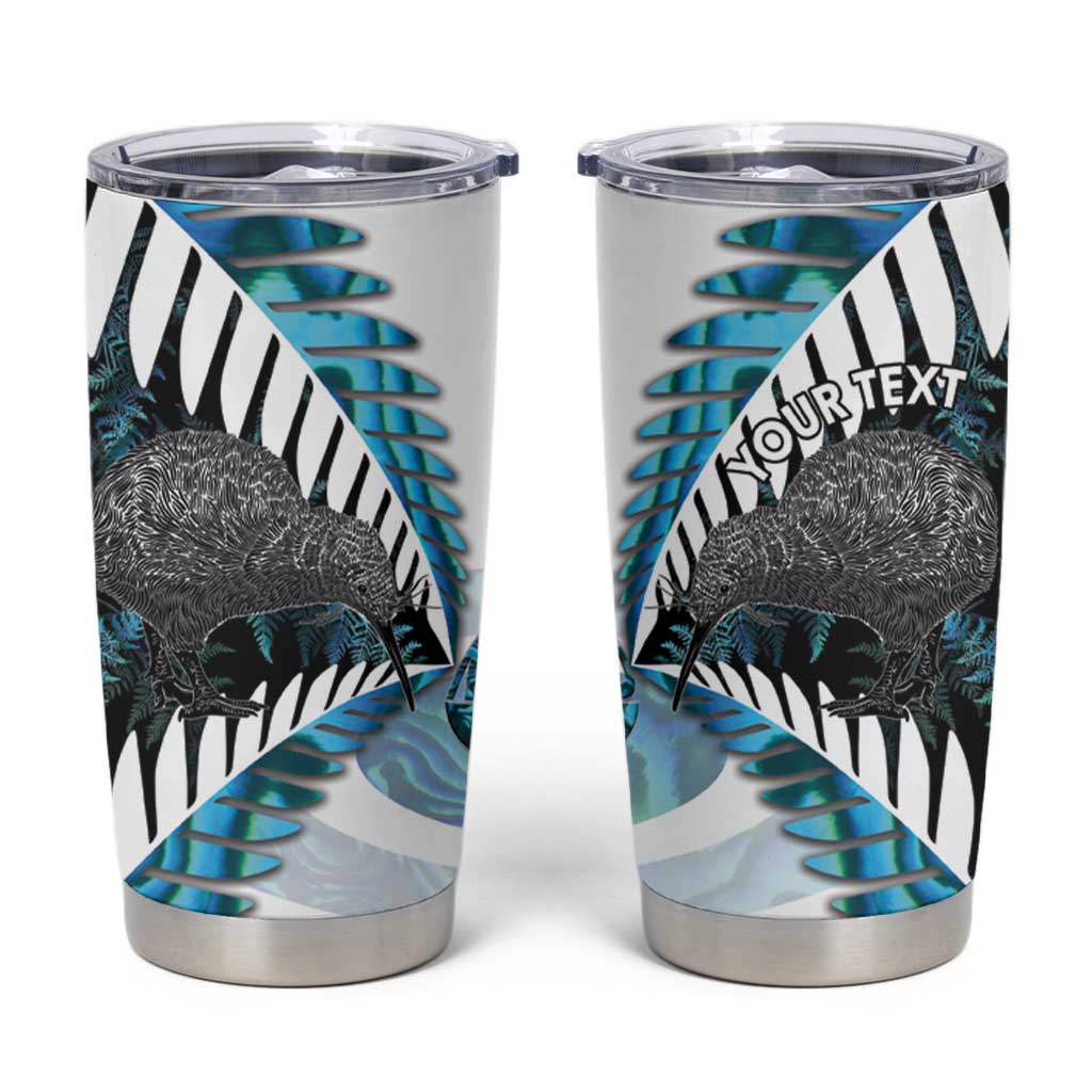 New Zealand Silver Fern Curling Personalised Tumbler Cup Aotearoa Kiwi Ponga Paua Shell Version - Polynesian Pride
