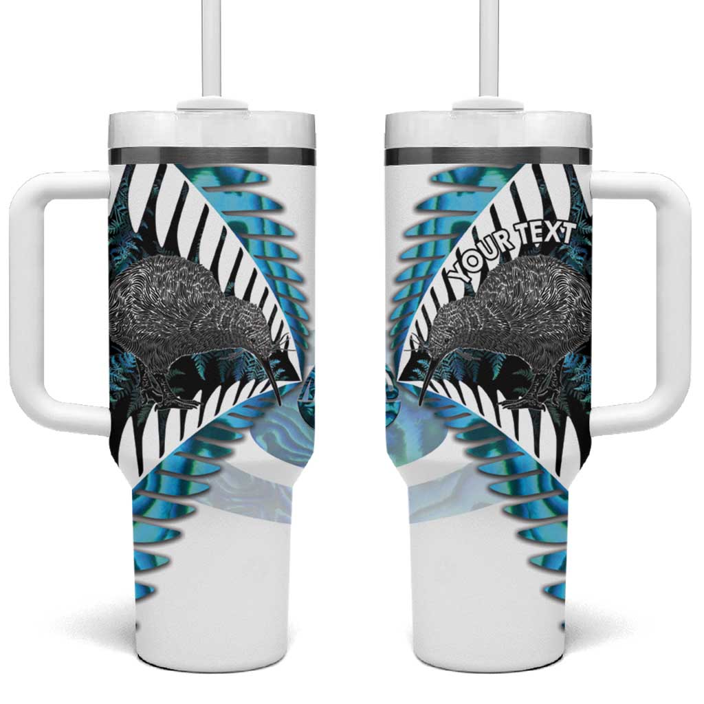 New Zealand Silver Fern Curling Personalised Tumbler With Handle Aotearoa Kiwi Ponga Paua Shell Version LT14 One Size: 40 oz Black - Polynesian Pride