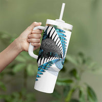 New Zealand Silver Fern Curling Personalised Tumbler With Handle Aotearoa Kiwi Ponga Paua Shell Version LT14 - Polynesian Pride