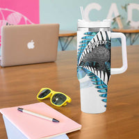 New Zealand Silver Fern Curling Personalised Tumbler With Handle Aotearoa Kiwi Ponga Paua Shell Version LT14 - Polynesian Pride