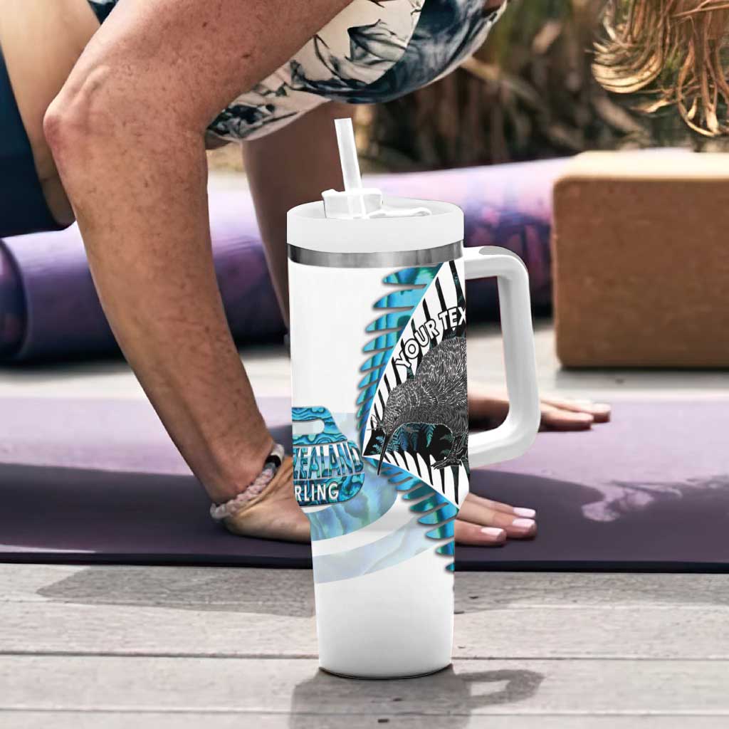 New Zealand Silver Fern Curling Personalised Tumbler With Handle Aotearoa Kiwi Ponga Paua Shell Version LT14 - Polynesian Pride