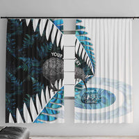 New Zealand Silver Fern Curling Personalised Window Curtain Aotearoa Kiwi Ponga Paua Shell Version LT14 With Hooks Black - Polynesian Pride