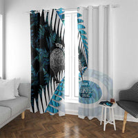New Zealand Silver Fern Curling Personalised Window Curtain Aotearoa Kiwi Ponga Paua Shell Version LT14 With Grommets Black - Polynesian Pride