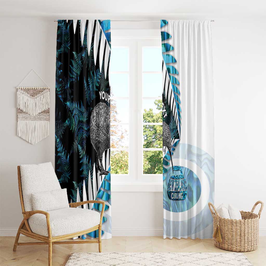 New Zealand Silver Fern Curling Personalised Window Curtain Aotearoa Kiwi Ponga Paua Shell Version LT14 - Polynesian Pride