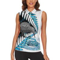 New Zealand Silver Fern Curling Personalised Women Sleeveless Polo Shirt Aotearoa Kiwi Ponga Paua Shell Version - Polynesian Pride