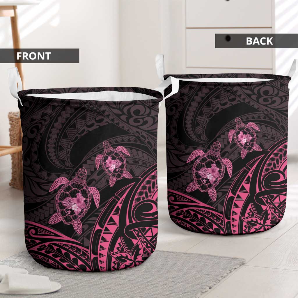 Pink Black Polynesia Floral Sea Turtle Laundry Basket LT14 - Polynesian Pride