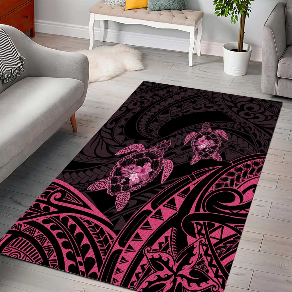 Pink Black Polynesia Floral Sea Turtle Area Rug LT14 - Polynesian Pride