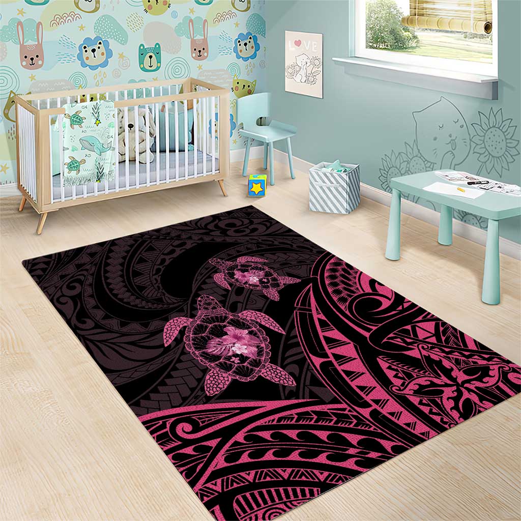Pink Black Polynesia Floral Sea Turtle Area Rug LT14 - Polynesian Pride