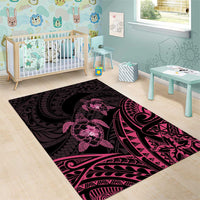 Pink Black Polynesia Floral Sea Turtle Area Rug LT14 - Polynesian Pride
