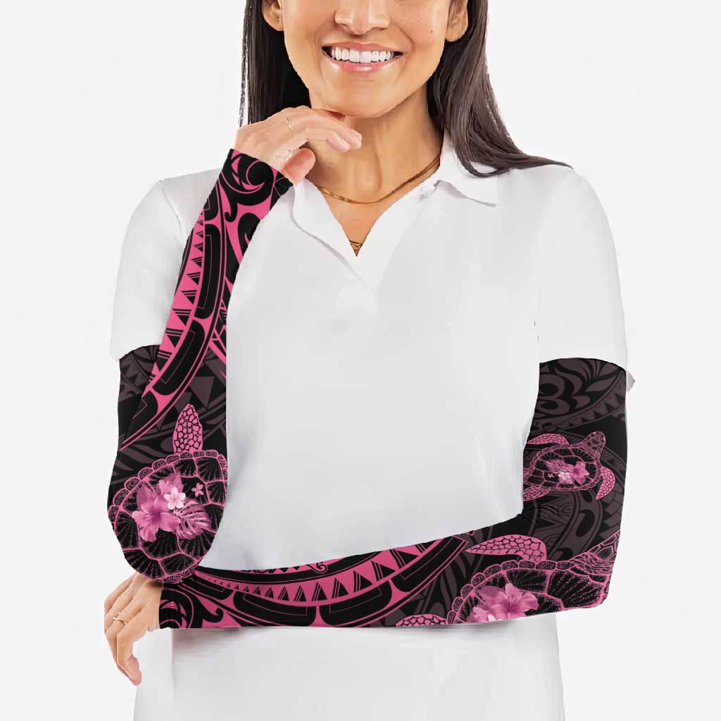Pink Black Polynesia Floral Sea Turtle Arm Sleeves LT14 - Polynesian Pride