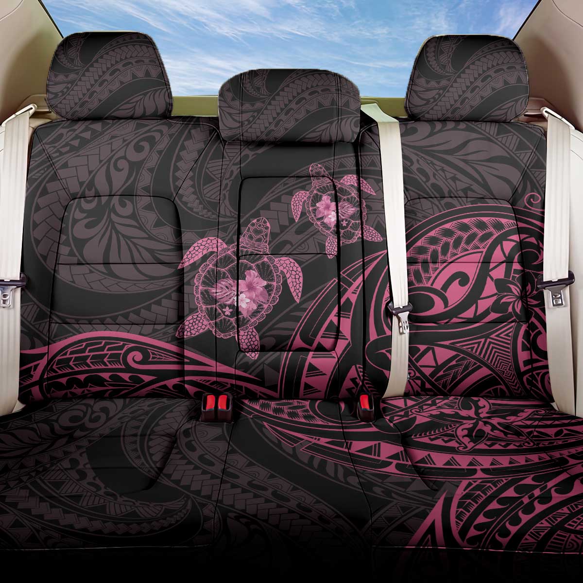 Pink Black Polynesia Floral Sea Turtle Back Car Seat Cover - Polynesian Pride