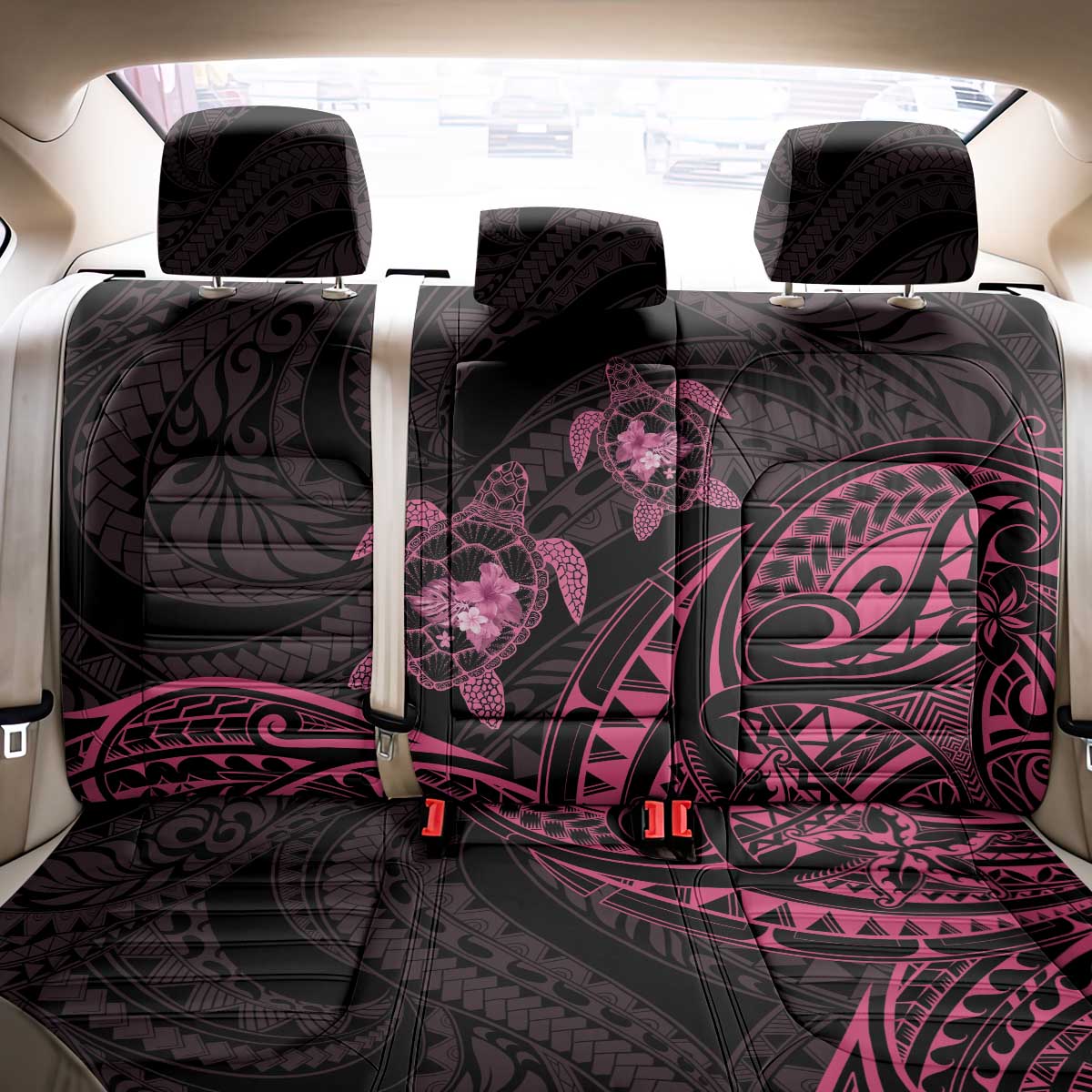 Pink Black Polynesia Floral Sea Turtle Back Car Seat Cover - Polynesian Pride
