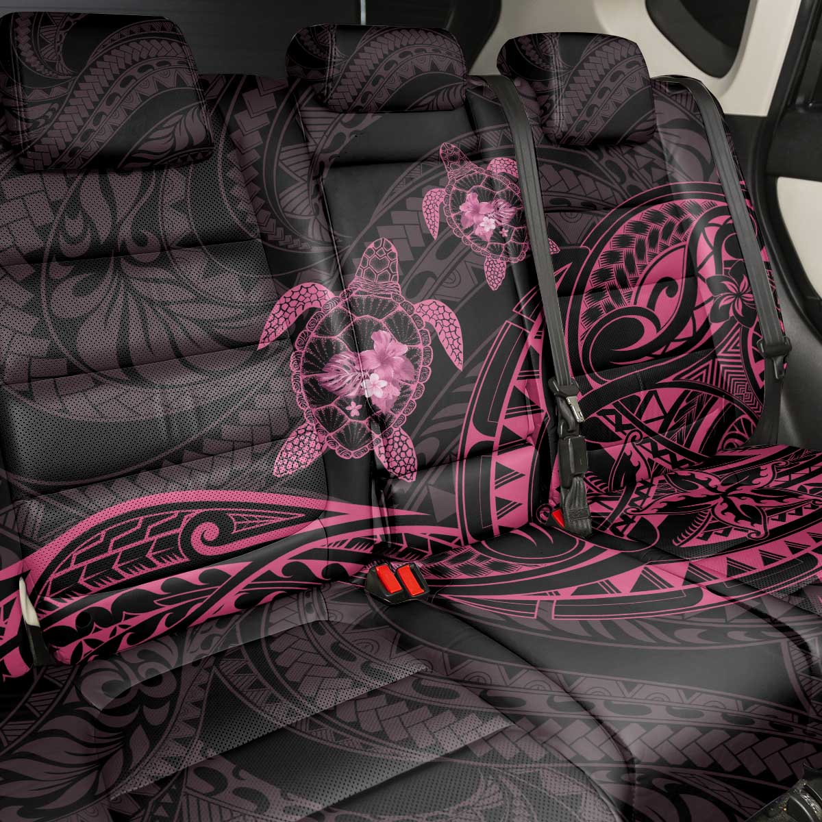 Pink Black Polynesia Floral Sea Turtle Back Car Seat Cover - Polynesian Pride