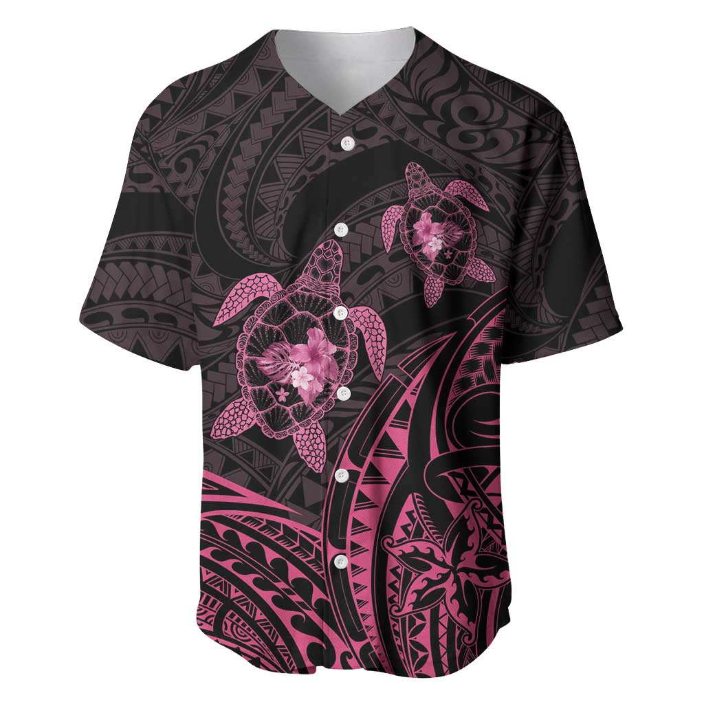 Pink Black Polynesia Floral Sea Turtle Baseball Jersey LT14 Black - Polynesian Pride