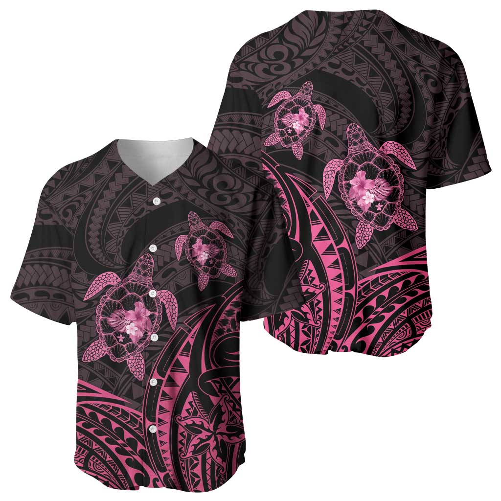 Pink Black Polynesia Floral Sea Turtle Baseball Jersey LT14 - Polynesian Pride