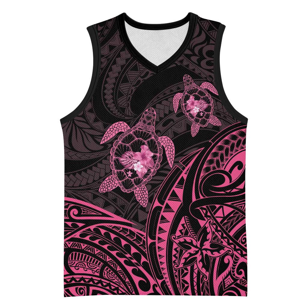 Pink Black Polynesia Floral Sea Turtle Basketball Jersey LT14 Unisex Black - Polynesian Pride