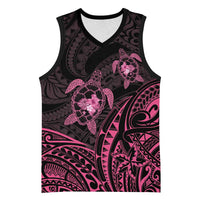 Pink Black Polynesia Floral Sea Turtle Basketball Jersey LT14 Unisex Black - Polynesian Pride