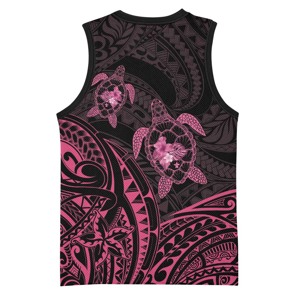 Pink Black Polynesia Floral Sea Turtle Basketball Jersey LT14 - Polynesian Pride