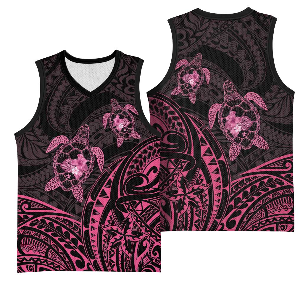 Pink Black Polynesia Floral Sea Turtle Basketball Jersey LT14 - Polynesian Pride