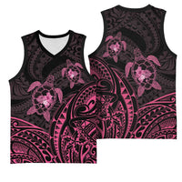 Pink Black Polynesia Floral Sea Turtle Basketball Jersey LT14 - Polynesian Pride