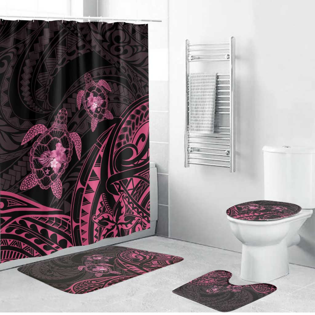 Pink Black Polynesia Floral Sea Turtle Bathroom Set - Polynesian Pride