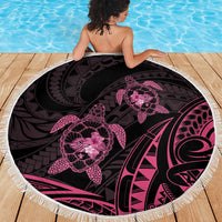 Pink Black Polynesia Floral Sea Turtle Beach Blanket LT14 - Polynesian Pride