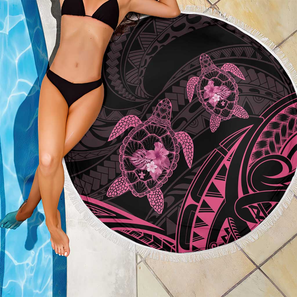 Pink Black Polynesia Floral Sea Turtle Beach Blanket LT14 - Polynesian Pride