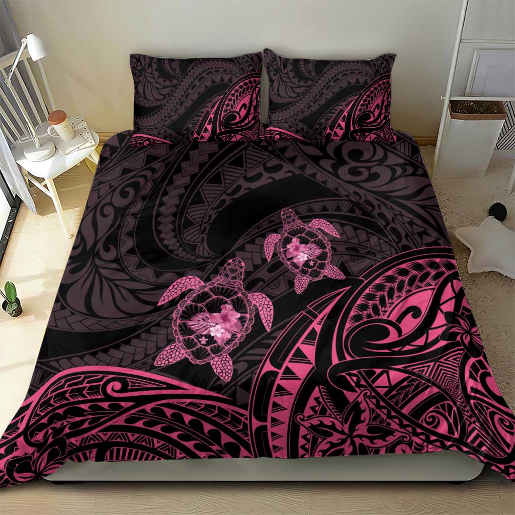 Pink Black Polynesia Floral Sea Turtle Bedding Set LT14 - Polynesian Pride