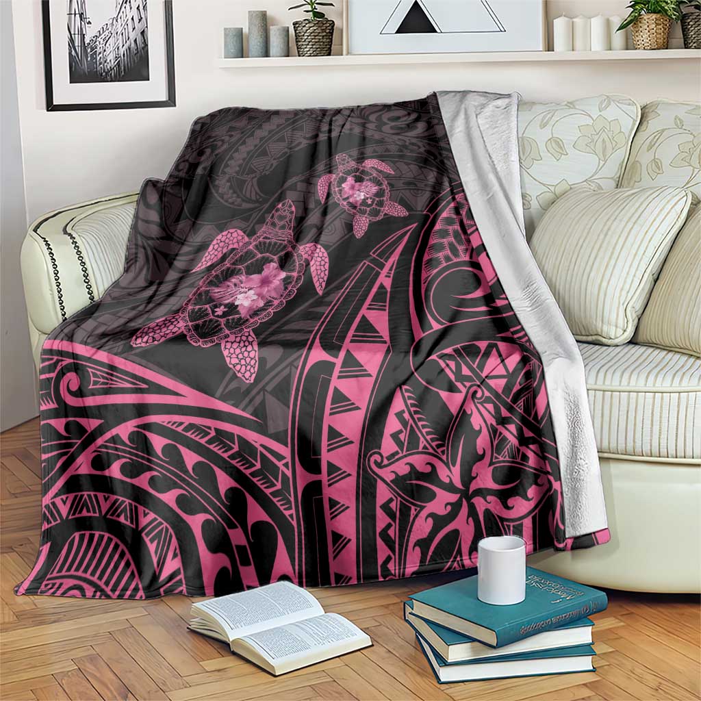 Pink Black Polynesia Floral Sea Turtle Blanket LT14 Black - Polynesian Pride