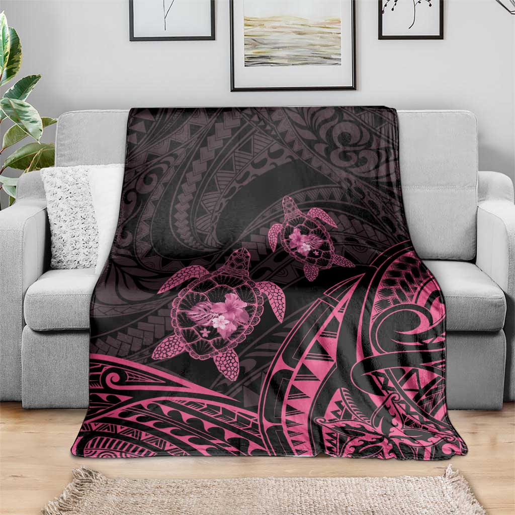 Pink Black Polynesia Floral Sea Turtle Blanket LT14 - Polynesian Pride