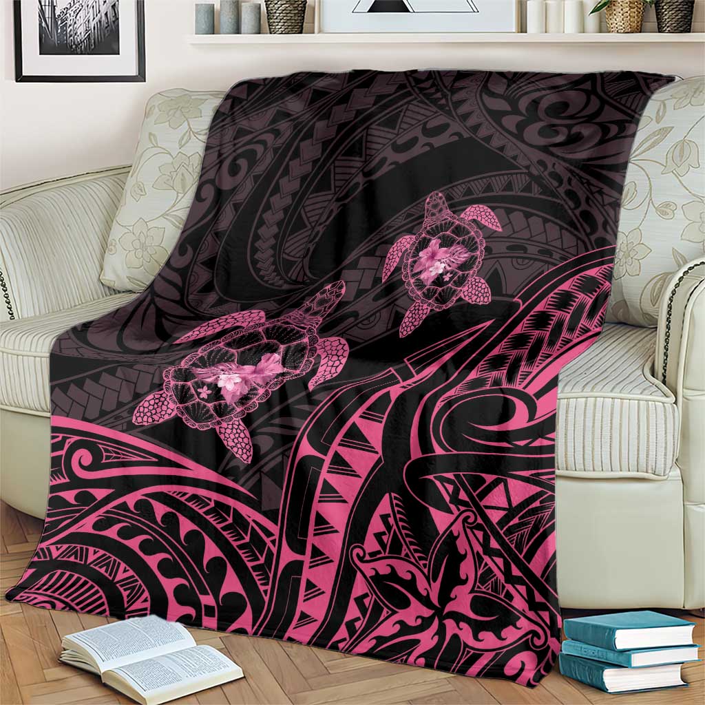 Pink Black Polynesia Floral Sea Turtle Blanket LT14 - Polynesian Pride