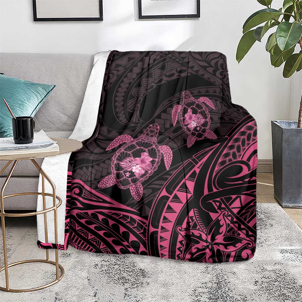 Pink Black Polynesia Floral Sea Turtle Blanket LT14 - Polynesian Pride