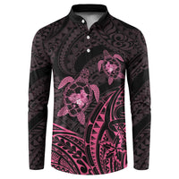Pink Black Polynesia Floral Sea Turtle Button Sweatshirt LT14 Black - Polynesian Pride