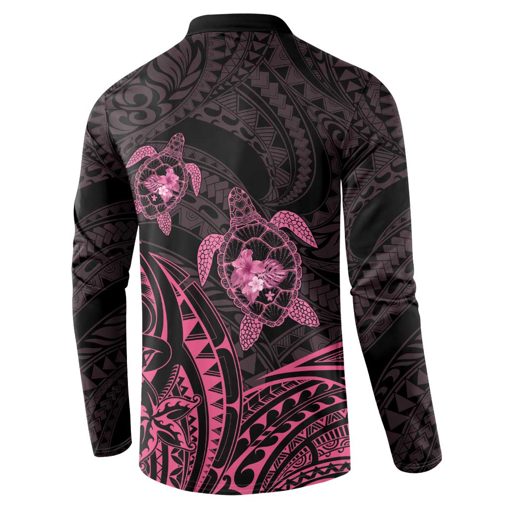 Pink Black Polynesia Floral Sea Turtle Button Sweatshirt LT14 - Polynesian Pride