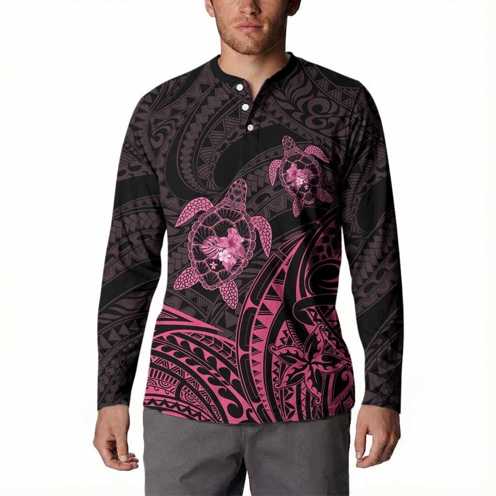 Pink Black Polynesia Floral Sea Turtle Button Sweatshirt LT14 - Polynesian Pride