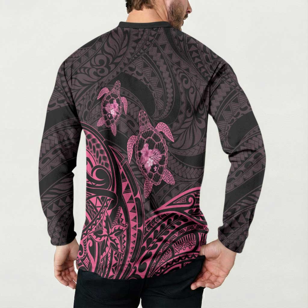 Pink Black Polynesia Floral Sea Turtle Button Sweatshirt LT14 - Polynesian Pride