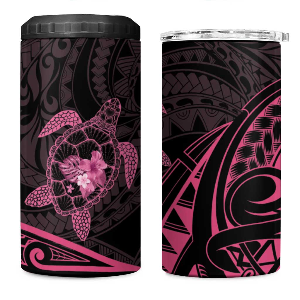 Pink Black Polynesia Floral Sea Turtle 4 in 1 Can Cooler Tumbler LT14 One Size: 16 oz Black - Polynesian Pride